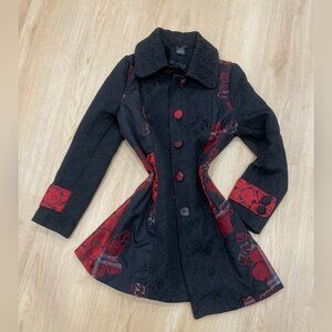 Neslay Paris black and red jacquard print coat size Medium
